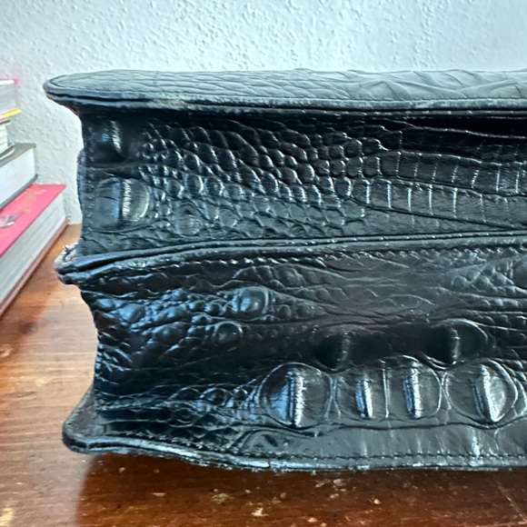 Brahmin Black Crocodile Embossed Genuine Leather purse with leather rose - Picture 5 of 5